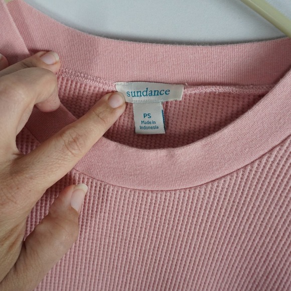 Sundance‎ Waffle Knit Long Sleeve Top Ladies PSmall Pink Crew Neck Button Cuff - Picture 4 of 8